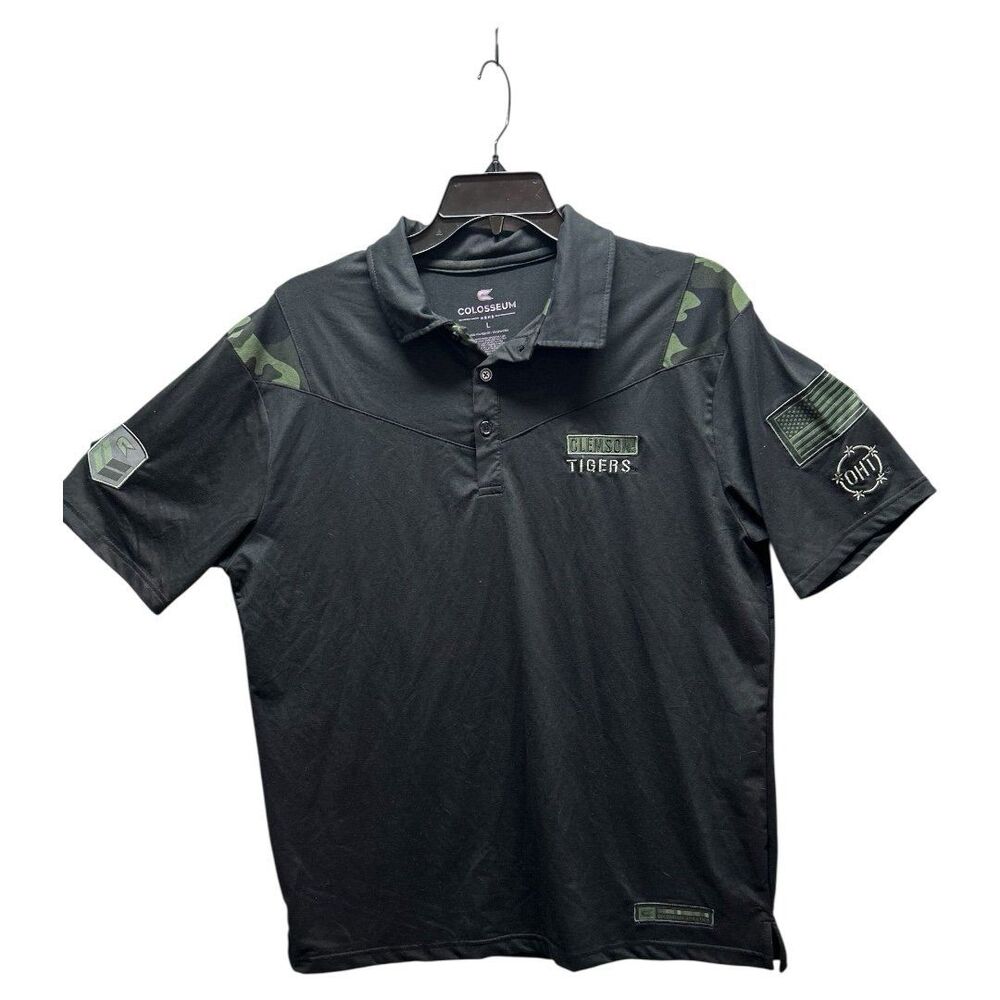 Colosseum Clemson Tigers  Size L Black/Camo Short Sleeve Golf Crew Collar Shirt